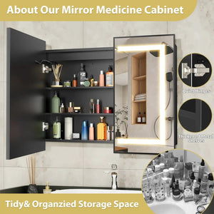 Hausvita framed recessed LED light bathroom medicine cabinet, medium size, wall-mounted with edge-lit mirror