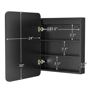 Hausvita framed recessed LED medicine cabinet, black finish, small size with interior shelves.