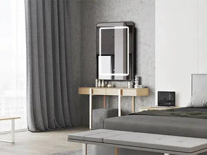 Hausvita framed recessed LED bathroom medicine cabinet with black frame and illuminated mirror