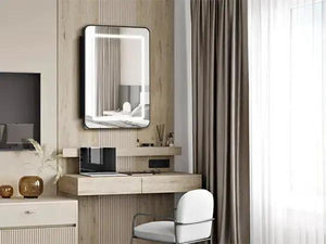 Hausvita framed recessed LED light bathroom medicine cabinet, small, silver frame mounted over vanity