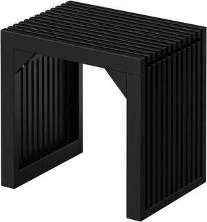 Hausvita 35in dining bench, black wood with slatted grille sides and top