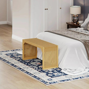 Hausvita HiKingQueens 35-inch slatted wood dining bench in natural finish for indoor use