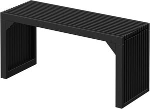 Hausvita 35-inch black wooden dining bench with slatted top and sides
