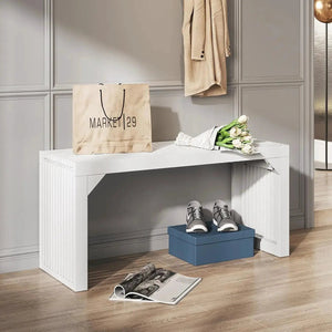 Hausvita HiKingQueens 35-inch wooden dining bench in white with ribbed side panels for indoor entryway or living spaces