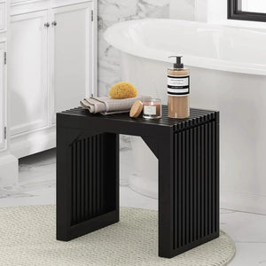 Hausvita 35-inch black solid-wood dining bench with slatted top and sides