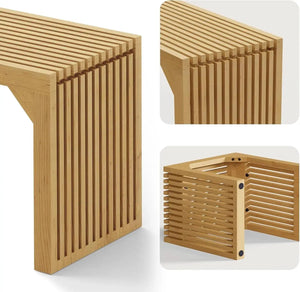 HAUSVITA HiKingQueens 35-inch dining bench in natural wood with vertical slat grille design for indoor use
