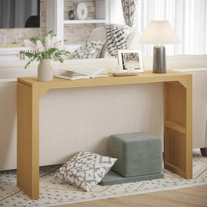 Hausvita 35in dining bench in natural wood with slatted sides