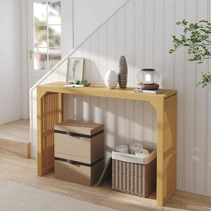 Hausvita HiKingQueens 35-inch wooden dining bench in natural finish for indoor entryway or living area