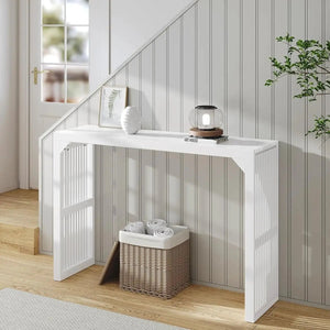 Hausvita HiKingQueens 35-inch dining bench, white wood with slatted sides for indoor entryways.