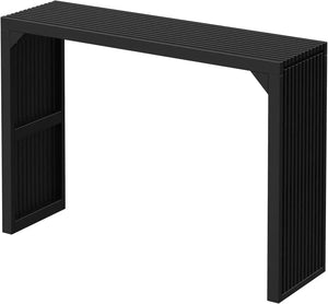 Hausvita 35-inch dining bench, black solid wood with vertical slatted sides