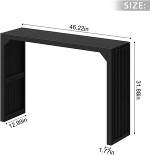 HAUSVITA HiKingQueens 35in dining bench, black wood with slatted top and grille-style side panels