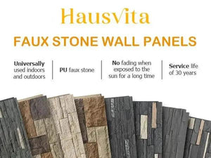 Hausvita Faux Stone Wall Panels, PU stone veneer, multi-color slate tones, 46.46 x 13 inches