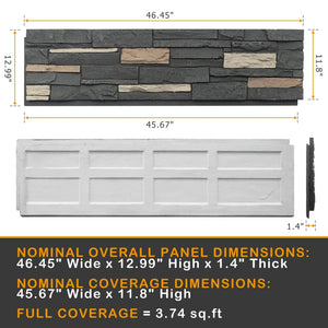 Hausvita faux stone wall siding panel, dark gray with tan accents; PU stone veneer exterior, 46.46" W x 12.99" H