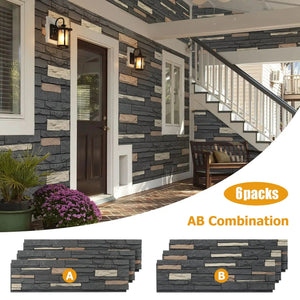 Hausvita faux stone wall siding panel, PU veneer exterior, dark gray with beige accents, 46.46 in x 13 in, A/B colors.