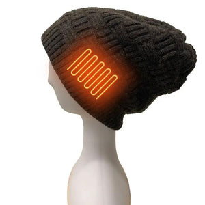 LITEGUEST Heated Thermal Hat, black knitted beanie with USB-powered heating panel