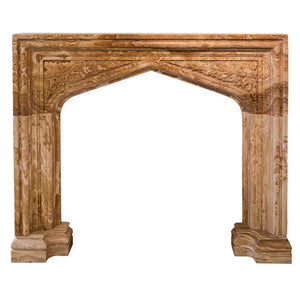 Honey Onyx fireplace surround, translucent natural stone in French Villa style, hand-carved by Villohome.