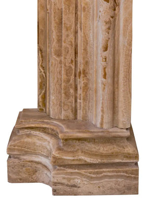 Fireplace surround Honey Onyx translucent natural stone, French Villa style hand-carved column base.