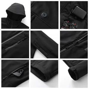 Jacket: LITEGUEST 10-Zone Softshell Heated Jacket, black, USB-powered with hood and zip pockets