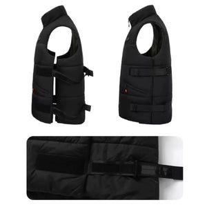 LITEGUEST 8-Zone Heated Vest, black with adjustable straps and dual-control heating front and back views