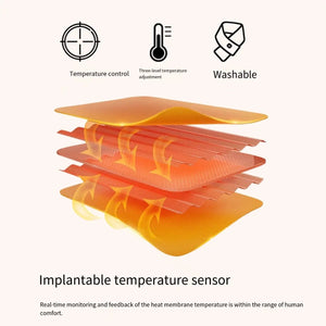LITEGUEST USB heated neck scarf, orange layered heat panels with three-level temperature control and washable design