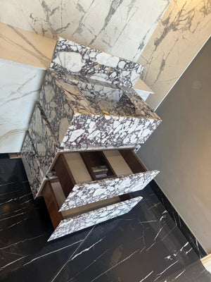 Calacatta Viola marble vanity freestanding with single sink, MEG Custom Marble By Ziynet A. LLC, four on display