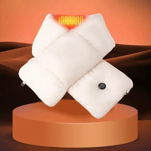 LITEGUEST USB Heated Neck Scarf, white quilted design, two scarves stacked with visible heating glow.