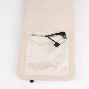 LITEGUEST USB heated neck scarf, beige fleece with white zip pocket and USB cord.