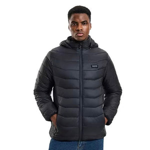 LITEGUEST 27-Zone Smart Heated Down Jacket, black puffer with hood by SmartTherm OutdoorLiteGear Inc.