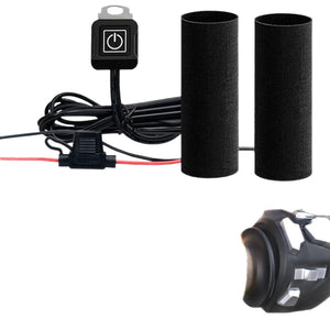 LITEGUEST USB Heated Handlebar Mitts pair for motorcycles, black foam grips with wired power switch.