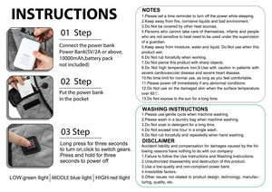 LITEGUEST heated outdoor seat cushion with backrest for camping; instruction sheet with setup steps and notes.