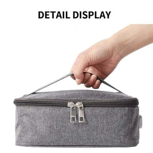 LITEGUEST USB Heated Lunch Bag, gray fabric lunch bag with zipper closure