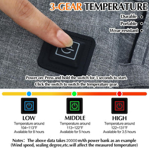 LITEGUEST portable USB heated seat cushion on gray fabric with 3-gear temperature controls.