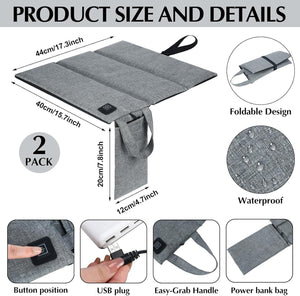 LITEGUEST USB heated seat cushion, grey fabric, 2-pack for outdoor camping
