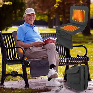 LITEGUEST USB Heated Stadium Seat Cushion, dark gray with orange heating panels; includes carrying bag