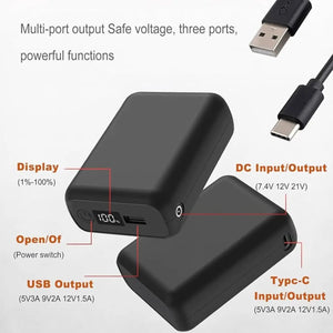 LITEGUEST 20,000 mAh ultra-compact power bank, black, two units shown with USB-C and USB-A ports and an LCD display.