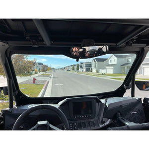 2024+ Polaris RZR XP 1000 glass windshield installed in UTV cockpit; full clear glass view