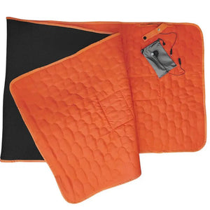 LITEGUEST USB heated sleeping mat, orange quilted sleeping pad with black underside and controller pocket