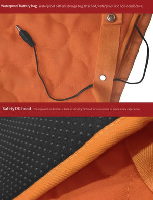 LITEGUEST USB Heated Sleeping Mat in orange quilted fabric with black power cord and carrying strap