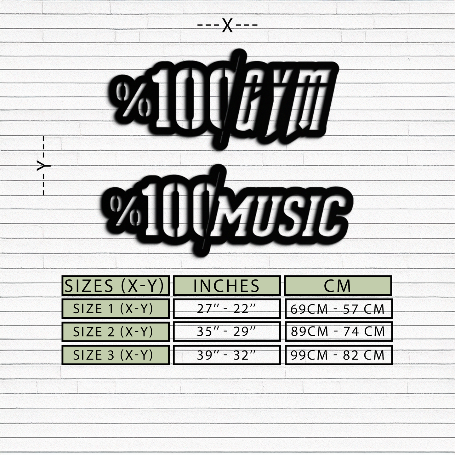 %100 Gym & Music Metal Wall Art - Fitness & Music Enthusiast Decor - KAF091