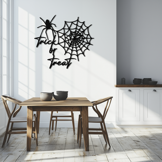 "Trick or Treat" Halloween Metal Wall Art – Spider Web Design- KAF278