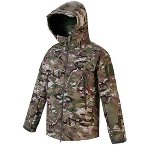 LITEGUEST 7-Zone Heated Camo Jacket woodland camouflage hooded parka with front zip and multiple pockets