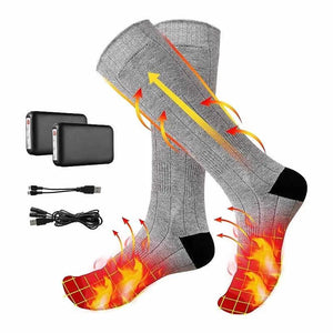 Heated leg warmers gray knit crew socks with USB battery packs, 2-pack