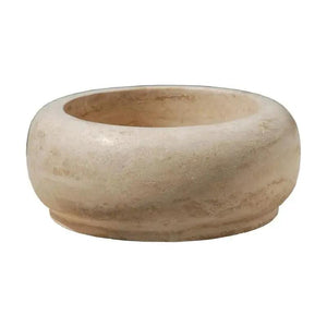 Villohome round light beige travertine stone bathroom sink, above-vanity vessel, 18-inch diameter