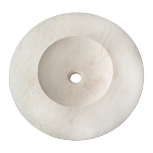 Stone sink in light travertine, UFO-shaped above-counter bathroom sink with honed finish