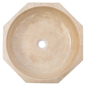 Travertine octagonal vanity sink, light beige, polished above-counter vessel basin by Villohome