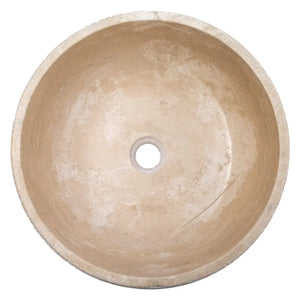 Villohome light beige travertine vessel sink, round above-counter bathroom basin.