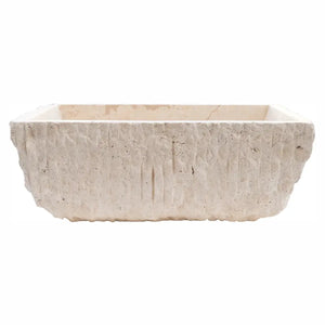 Stone sink Troia Light Rustic Travertine, rectangular above-vanity with hand-chiseled exterior