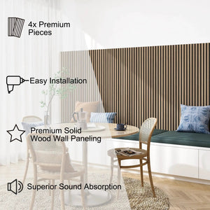 HAUSVITA MDF Acoustic Slat Wood Wall Panels, 4x premium pieces, wood slat wall, easy installation