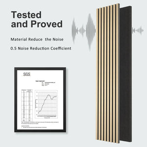 HAUSVITA MDF Acoustic Slat Wood Wall Panels - light wood slats with dark backing, wall paneling.