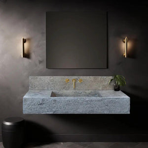 Bathroom sink silver travertine rustic rectangular wall-mounted with 8-inch backsplash